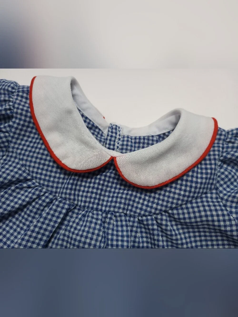 Cabbage Patch Kids Doll Clothes, Dress & Bloomers Blue Check w/Red Piping 15P SS